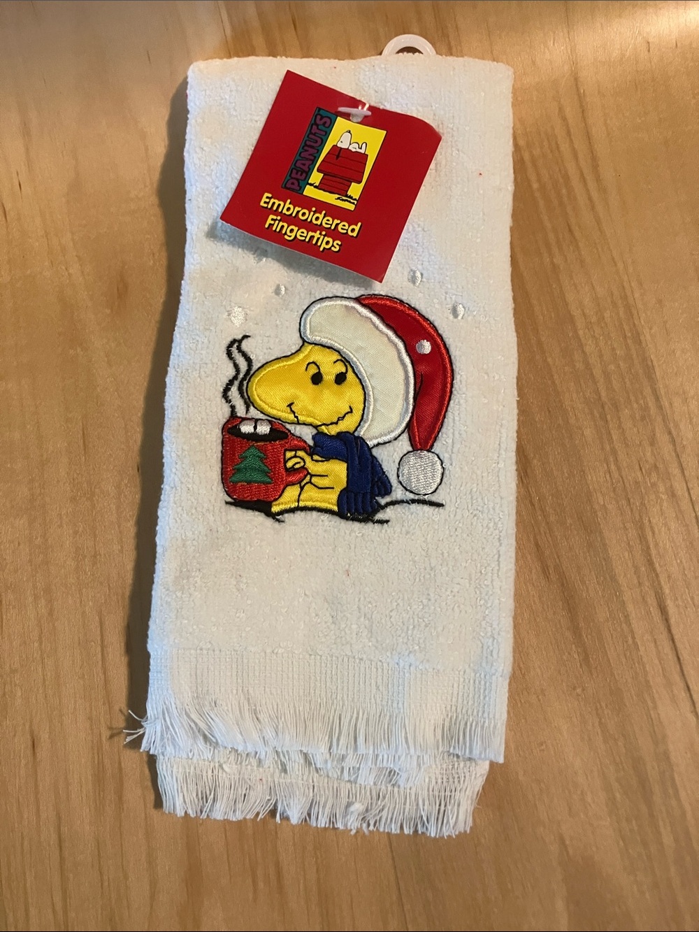 Peanuts Woodstock in Red Santa Hat Embroidered Holiday Finger Towel